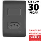 30un Interruptor Paralelo Three Way 10A e Tomada 2P+T 10A Com Placa Habitat Black FAME