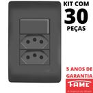 30un Interruptor Paralelo Three Way 10A e Tomada Padrão Dupla 2P+T 10A Com Placa Habitat Black FAME