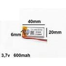 (3pcs)bateria 3,7v 600mah 6mm X 20mm X 40mm 602040