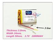 (3pecas) 503450 3 Fios C/ 1000mah 3,7v 5mm X 34mm X 50mm - (3pecas) 503450 3 Fios C/ 1000mah 3,7v 5mm X 34mm X 50mm -