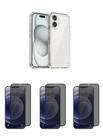 3UN Película Anti Spy 3D Vidro Privacidade + Capa Anti Shock Iphone 16 Plus