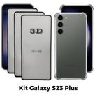 3UN Película Frontal de Vidro 3D + Capa Transparente para Samsung Galaxy S23 Plus