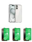 3UN Películas Cerâmica Flexível + Capa Silicone TPU Para Iphone 16 Plus