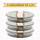 3uni Travessa Sobremesa 1,6L Vidro Fricassê Frezeer Forno Tampa