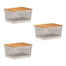 3x Caixa Organizadora Cesto Tampa De Bambu 8 Litros Grid Ou 3x Caixa Organizadora Cesto Tampa De Bambu 8 Litros Grid Ou