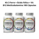3x Ferro + Ácido Fólico + Vitamina B12 Metilcobalamina 100% Puro 180 Cápsulas Flora Nativa