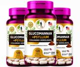 3x Glucomannan Psyllium Colágeno Hidrolisado 120 Cápsulas Suplemento Natural Envio Imediato