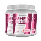 3x whey for femme + colageno hidrolisado 900g morango hf suplementos