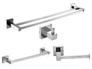 4 Acessórios Kit Cabide Papeleira Toalheiro Duplo Metal Inox