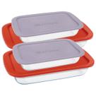 4 Assadeiras Vidro Retangular Com Tampa 2 Tamanhos Marinex