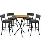 4 Banquetas Forts Baixa Fibra Preto Aço Carbono Pintura Eletrostática Bistrô com Tampa Madeira