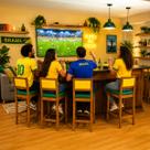 4 Banquetas Madeira Copa do Mundo Brasil Estofados Hellen Cor:Mel e Sintetico Verde 4 Banquetas Madeira Copa do Mundo Brasil Estofados Hellen Cor:Mel e Sintetico Verde
