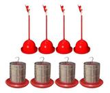 4 Bebedouros Pendulares + 4 Comedouros Galvanizado 5kg Aves