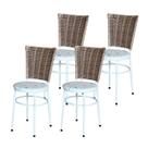 4 Cadeiras Branca para Mesa Hawai Avelã Assento Floral 4 Cadeiras Branca para Mesa Hawai Avelã Assento Floral