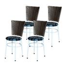 4 Cadeiras para Mesa Branca Hawai Marrom Assento Floral