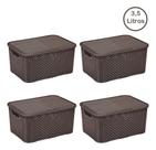 4 Caixa/cesto Mini Rattan Monte Libano 3,5 Litros Com Tampa