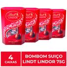 4 Caixas de 75g, Bombons de Chocolate Suiço, Lindt Lindor