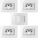 4 Conjunto Tomada 3 Pinos 10a + 1 Interruptor Simples Branco