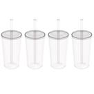4 Copos com Tampa e Canudo 500ml Crippa Transparente Plástico Água Suco Bebidas
