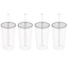 4 Copos com Tampa e Canudo 500ml Crippa Transparente Plástico Água Suco Bebidas