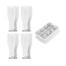 4 Copos de Vidro Dupla Parede com Forma de Garrafa + 8 Cubos de Gelo de Inox com Pegador 4 Copos de Vidro Dupla Parede com Forma de Garrafa + 8 Cubos de Gelo de Inox com Pegador