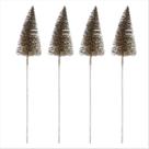 4 Enfeites Pick Galho com Glitter Nevada Champanhe 46cm