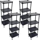 4 Estantes de Plástico Modular Multiuso 4 Prateleiras 1 Torre Preta Montável 52 Kg Qualyplas