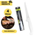 4 Facas de Desossa p/ Corte 6 Polegadas Profissional Inox Cabo Branco Ideal p/ Açougue Mercados Frig 4 Facas de Desossa p/ Corte 6 Polegadas Profissional Inox Cabo Branco Ideal p/ Açougue Mercados Frig
