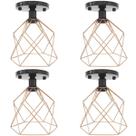 4 Lustres Teto Plafon Industrial Aramado Cálice Cobre Rose Retrô Luminária Vintage Preto Agp Ilumini