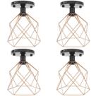4 Lustres Teto Plafon Industrial Aramado Cálice Retrô Luminária Sobrepor Vintage Agp Ilumini