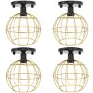4 Lustres Teto Plafon Industrial Aramado Globo Dourado Retrô Luminária Vintage Preto Agp Ilumini
