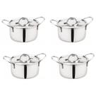 4 Mini Panela Caçarola em inox pequena tampa e alça servir