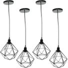 4 Pendente Aramado Diamante Luminária Lustre Luxo Pequeno Teto Retrô Preto Agp Ilumini