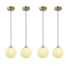 4 Pendente Ball Dourado Globo De Vidro Branco Ø12cm Cabeceira Zan14 4 Pendente Ball Dourado Globo De Vidro Branco Ø12cm Cabeceira Zan14