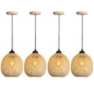 4 Pendente Bamboo Fibra Natural Artesanal Lavabo Bancada E27 Nat02
