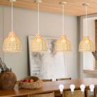 4 Pendente Bambu De Fibra Natural Palha Mesa Nat52 + Led