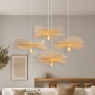 4 Pendente De Bambu Fibra Natural Corredor Nat64 + Led