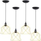 4 Pendentes Aramado Cálice Luminária Lustre Teto Retrô Vintage Industrial Balcão Dourado