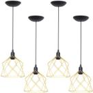 4 Pendentes Aramado Cálice Luminária Lustre Teto Retrô Vintage Industrial Balcão Dourado