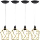4 Pendentes Aramado Cálice P Luminária Lustre Teto Retrô Vintage Industrial Balcão Dourado