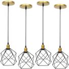 4 Pendentes Aramado Cálice Preto Luminária Lustre Industrial Teto Vintage Dourado Agp Ilumini