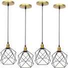 4 Pendentes Aramado Cálice Preto Luminária Lustre Industrial Teto Vintage Dourado Agp Ilumini