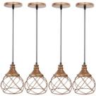 4 Pendentes Aramado Esfera Balonê Cobre Rose Gold Lustre Luminária Teto Regulável Sala Cozinha