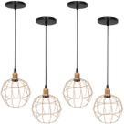 4 Pendentes Aramado Globo Luminária Lustre Luxo Teto Retrô Vintage Cobre Rose Gold Industrial