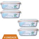 4 Pote 1520ml Vidro Forno Microondas Tampa Hermetica Forte