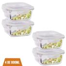 4 Pote 800ml Vidro Marmita Fitness Tampa 4 Trava Hermético 4 Pote 800ml Vidro Marmita Fitness Tampa 4 Trava Hermético