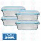 4 Pote Canelado Vidro Resistente 1040ml Airfryer Microondas