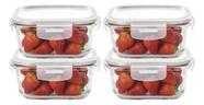 4 Pote Hermético de Vidro Quadrado Com Tampa 520ml Alimentos
