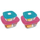 4 Potes de Vidro Com Tampa 2 Tamanhos Facilita Vap Marinex