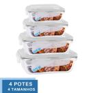 4 Potes Vidro Hermetico Fit 4 Tamanhos Retangular Mantimento